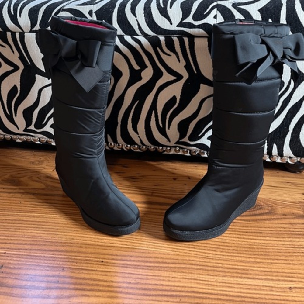 Kate Spade Black Bow Wedge Knee High Boots Sz 8 - Picture 3 of 10